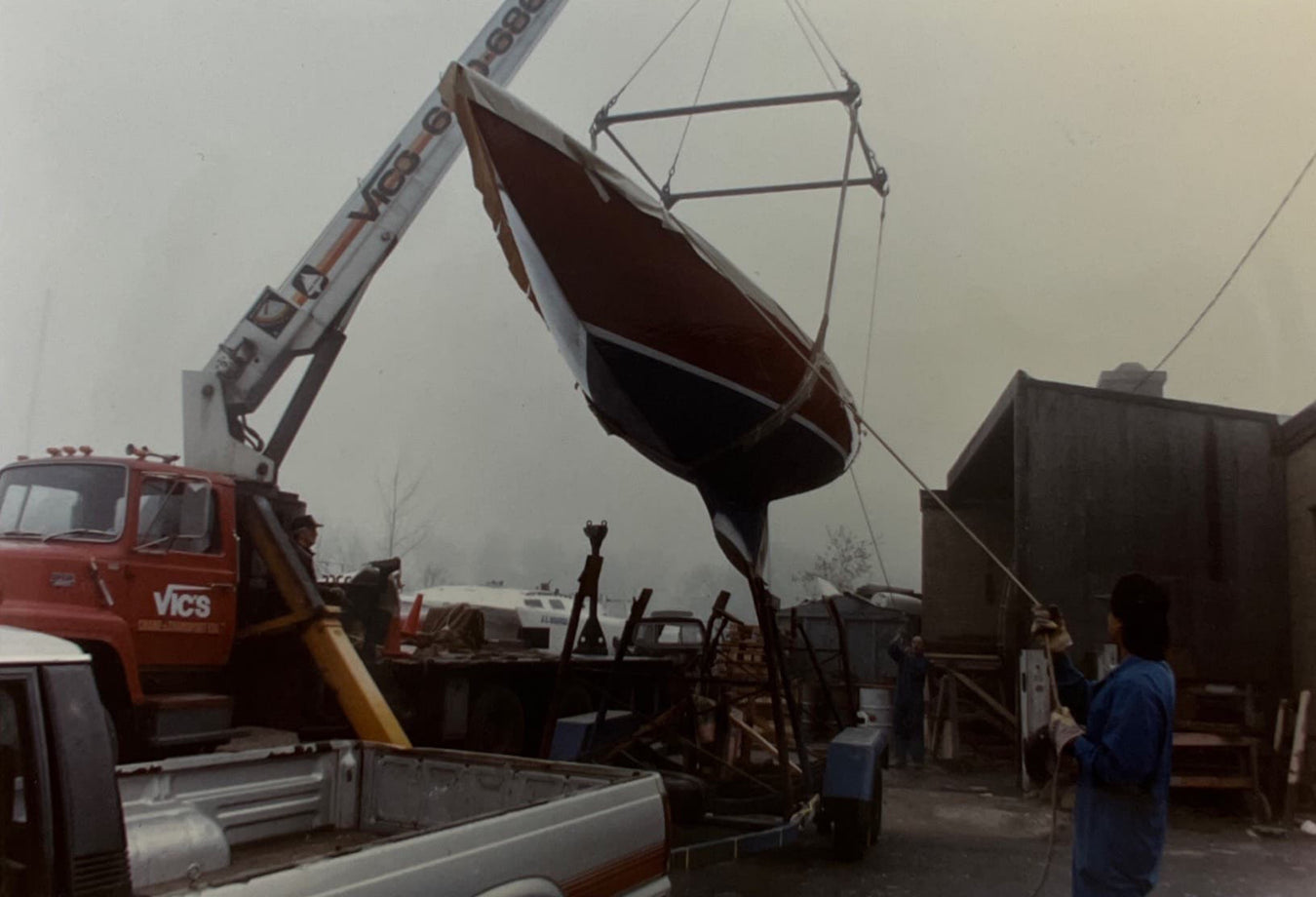 Boat being lifted by a crane
